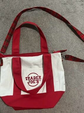 Trader Joe’s Red zippered Canvas Mini Tote Bag